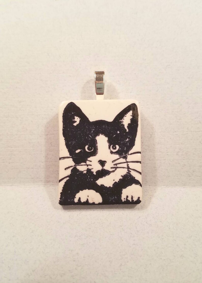 Tuxedo Cat Necklace or Pendant, Black and White Cat, Purr-fect Gift, Passion for Cats, Artsy Clay Handmade image 3