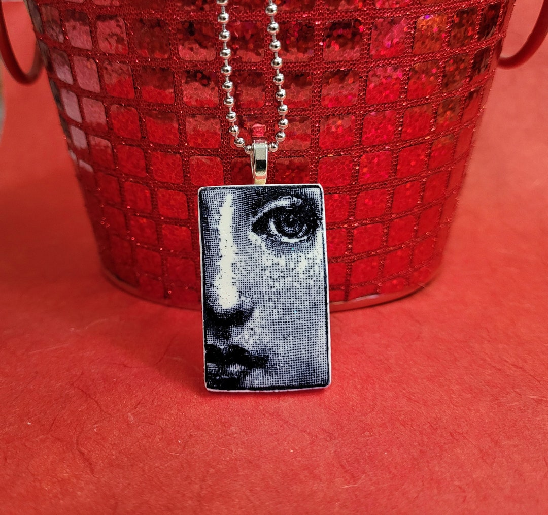 Face Pendant Necklace, Black and White, Quirky Jewelry, Artsy Clay