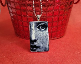 Face Pendant Necklace, Black and White,  Quirky Jewelry, Artsy Clay Handmade