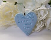 Wedding Bouquet Charm,  Heart Charm for Bride, Something Blue, Dreams Come True, Artsy Clay Handmade