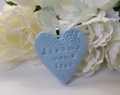 Wedding Bouquet Charm, Dreams Come True, Heart Charm for Bride, Something Blue, Artsy Clay Handmade