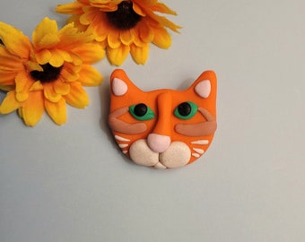 Orange Cat Pin, Orange Tabby Brooch, One of a Kind Cat Jewelry, Purr-fect Cat Mom Gift, Artsy Clay Handmade