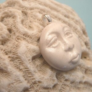Moon Necklace or Pendant, White Moon Face Jewelry, Celestial Charm, Artsy Clay Handmade image 4