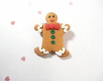 Cute Christmas Pin, Gingerbread Boy Pin, Gingerbread Cookie Pin, Artsy Clay