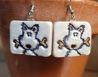 Cute Handmade Dog Earrings for Her, Beige Dog Jewelry, Pet Lover Gift, Artsy Clay