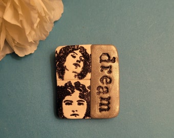Face Pin with Word Dream, Face Brooch, Inspirational Jewelry, Neutral Colors, Artsy Clay Handmade