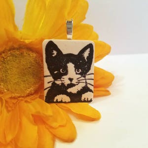 Tuxedo Cat Necklace or Pendant, Black and White Cat, Purr-fect Gift, Passion for Cats, Artsy Clay Handmade image 1