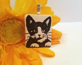 Tuxedo Cat Necklace or Pendant, Black and White Cat, Purr-fect Gift, Passion for Cats, Artsy Clay Handmade