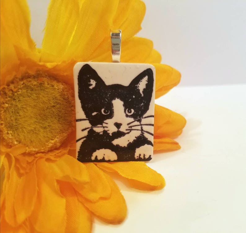 Tuxedo Cat Necklace or Pendant, Black and White Cat, Purr-fect Gift, Passion for Cats, Artsy Clay Handmade image 1