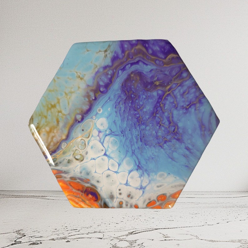 Ceramic Tile Drink Coasters, Epoxy Resin Coating and Wire Holder, 4x4