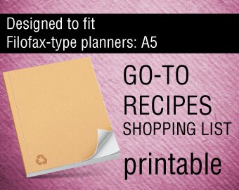 Inserto per planner A5 * Filofax, Kikki K, Kate Spade, DayRunner * }} Stampabile {{ RICETTA LISTA DELLA SPESA planner pasti