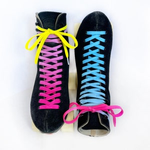 Mix it Up Neon Rollerskate Laces 96 mismatched hot pink and blue laces with contrast neon ends. Blacklight reactive image 1