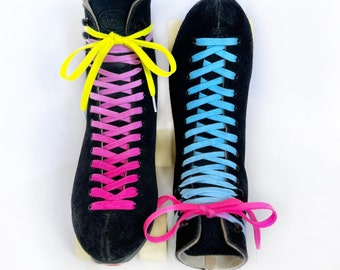 Mix it Up Neon Rollerskate Laces 96" - mismatched hot pink and blue laces with contrast neon ends. Blacklight reactive!