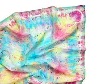 Paintbox Bandana - Tie dyed and splatter painted handmade XL cotton bandana