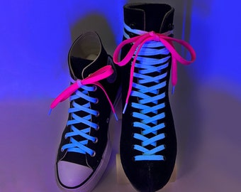 Electric Blue Rollerskate and Shoe Laces - hand dyed blue gradient with blacklight reactive neon pink ends