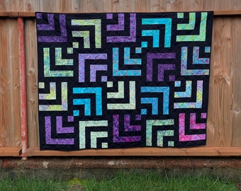 PDF Strip quilt pattern, Box Office log cabin variation, beginner quilt, three sizes