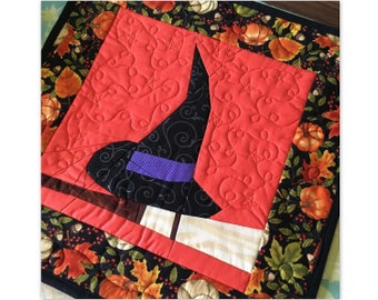 PDF Witch's Night out Quilt Block Pattern - 9 inch foundation paper pieced Halloween block, witch hat and broom