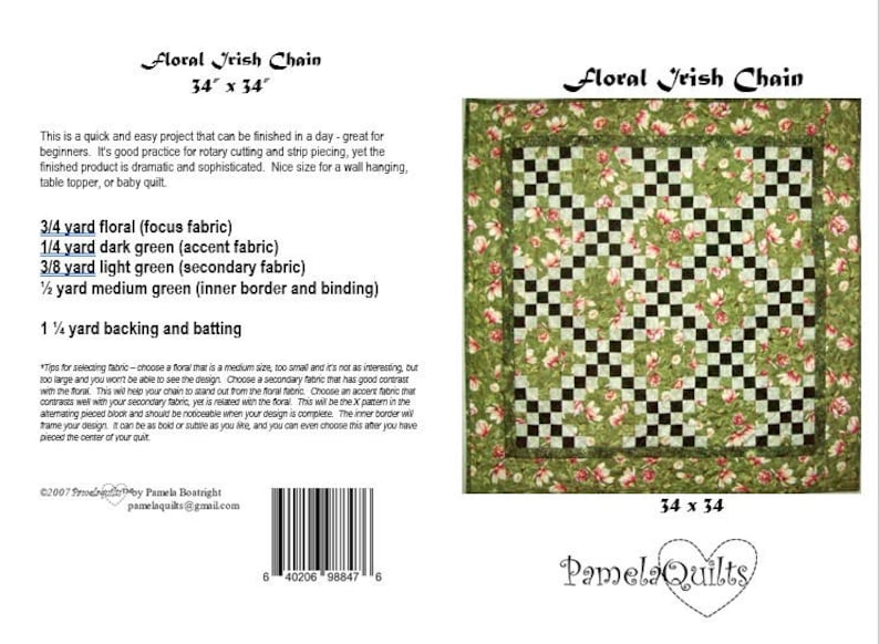 Irish Chain PDF Quilt Pattern, beginning quilter quick strip project, wall hanging size only 33 x 33 image 3