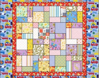 Simple baby quilt pattern to use with charm squares, printed pattern for 41 x 41 inch quilt