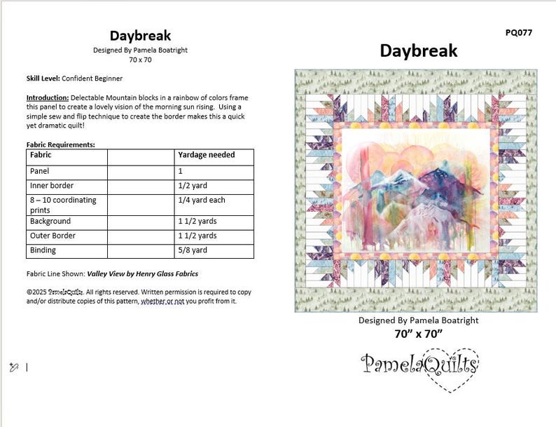 Daybreak Pattern Daybreak Panel Quilt Pattern, Delectable Mountains - Etsy