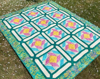 Posy Park Printed Pattern for intermediate level quilters, challenging quilt pattern with garden maze setting