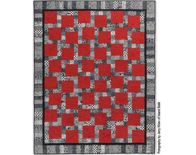 PDF Jelly Roll Quilt Pattern - Lovers Kiss looks fabulous in black, white and red