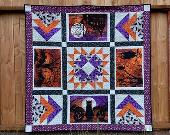 Halloween Quilted Tablecloth, spooky scenes, 51 x 51