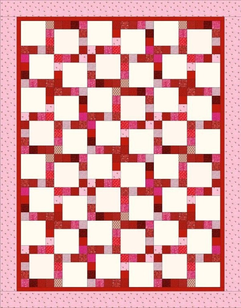 Strip Pieced Quilt pattern, printed copy of Lovers Kiss Quilt instructions using jelly roll strips or fat quarters image 6