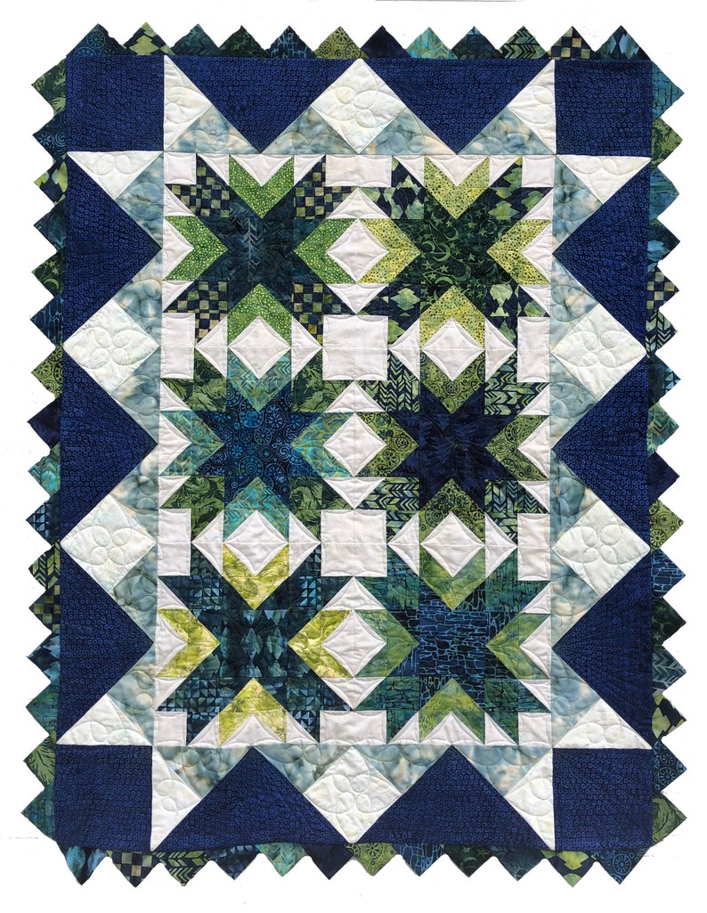 Twilight Glen PDF Pattern for quilt with Prairie Point Border, made with 10 inch squares, layer cake image 6