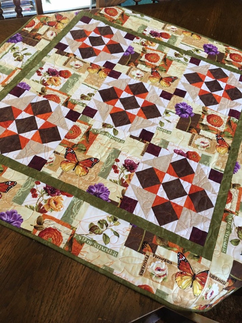 Quilted Wall Hanging Jolie In Orange Brown And Green Erflies Fls Pretty Quilt Or Table Cover