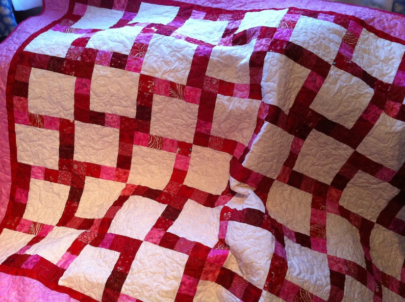 Strip Pieced Quilt pattern, printed copy of Lovers Kiss Quilt instructions using jelly roll strips or fat quarters image 7