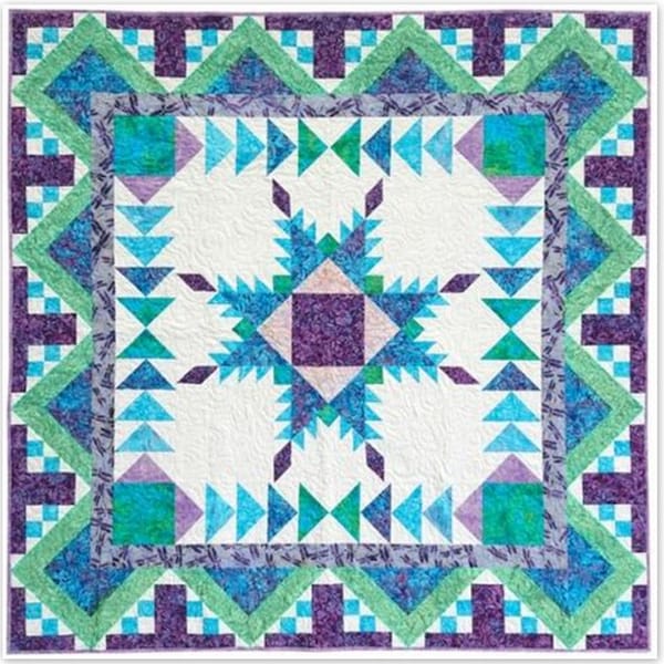 PDF pattern for Feathered Star Medallion Quilt, Fancy Feathers 63 x 63