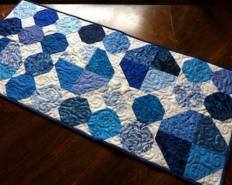 Charm Square Table Runner Printed Pattern, measures 18 x 42 - Easy Snowball technique Winter quilt