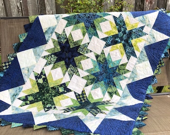 Twilight Glen PDF Pattern for quilt with Prairie Point Border, made with 10 inch squares, layer cake