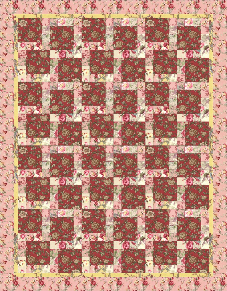 Jelly Roll Strip PDF Pattern, Lovers Kiss Quilt instructions using 2 1/2 strips or fat quarters, scrappy quilt pattern measuring 58 x 74 image 7