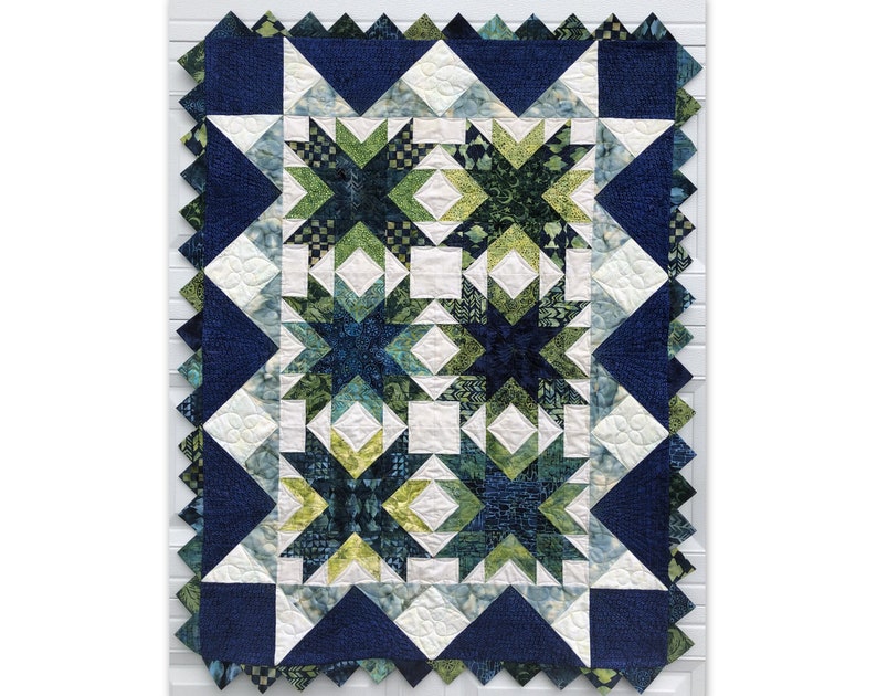 Twilight Glen PDF Pattern for quilt with Prairie Point Border, made with 10 inch squares, layer cake image 5