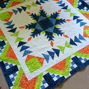 PDF pattern for Feathered Star Medallion Quilt, Fancy Feathers 63 x 63