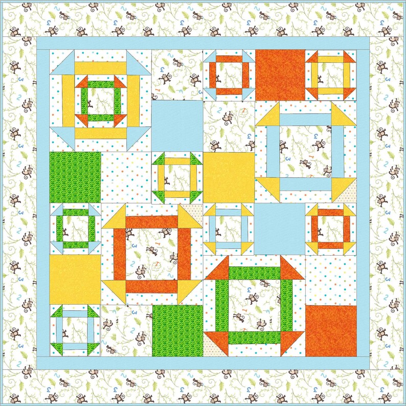 printable modern baby quilt pattern pdf file monkey around etsy