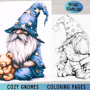 Gnome coloring pages, Cute gnome coloring page, Gnome coloring book, Adult coloring, Gnome coloring book for adults, Printable gnome
