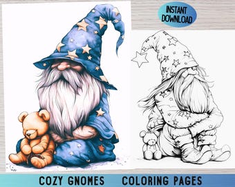 Whimsical Gnome Coloring Pages, Adult Coloring Book (Digital Download)