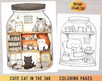 Kawaii Katzen Ausmalbilder, Katzen im Glas zum ausdrucken,