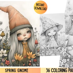 Gnome Coloring Page, Gnome coloring/Cute gnome coloring page, Grayscale Coloring, Garden gnome coloring pages/gnome coloring book for adults