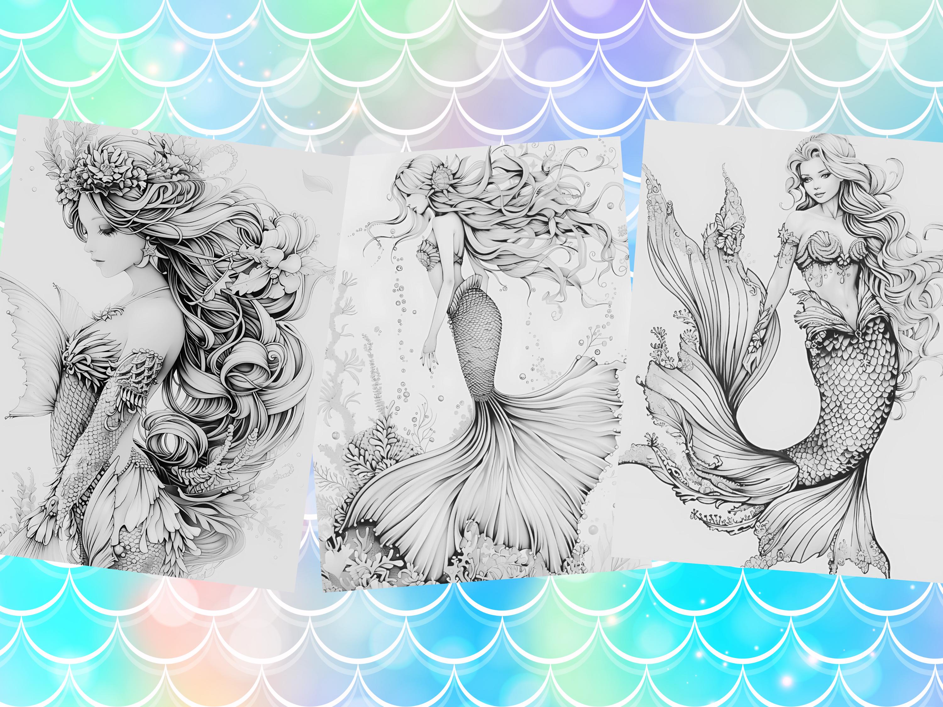 Adult Mermaid Coloring Book: Fantasy Printable Pages (PDF) - Etsy