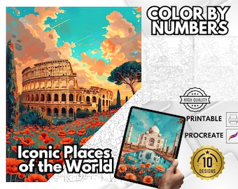 Landscapes Color by Number Book, Relaxing Travel Posters (PDF & PNG)