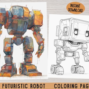 Robot Coloring, Coloring for Kids, Coloring for Adults, Robot Coloring Book, Sci-Fi Coloring, Robot coloring sheets, Futuristic Coloring