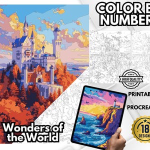 Paisaje para colorear por números, libro para colorear relajante, PDF para colorear por números, para adultos