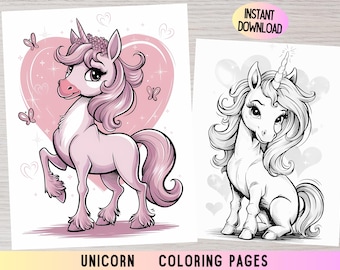 Unicorn Coloring Pages, Rainbow Fantasy Art (Digital Download)