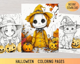 Halloween Coloring Book, 46 Pumpkin Pages (PDF Pattern)