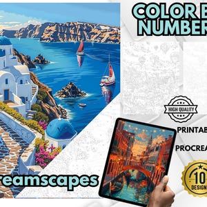 Dibujos para colorear por números, pintar por números, colorear imprimible, páginas para colorear para adultos, colorear relajante, libro para colorear de paisajes