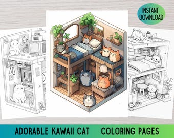 Libro para colorear de gatos kawaii, diseños de esquinas (descarga digital)